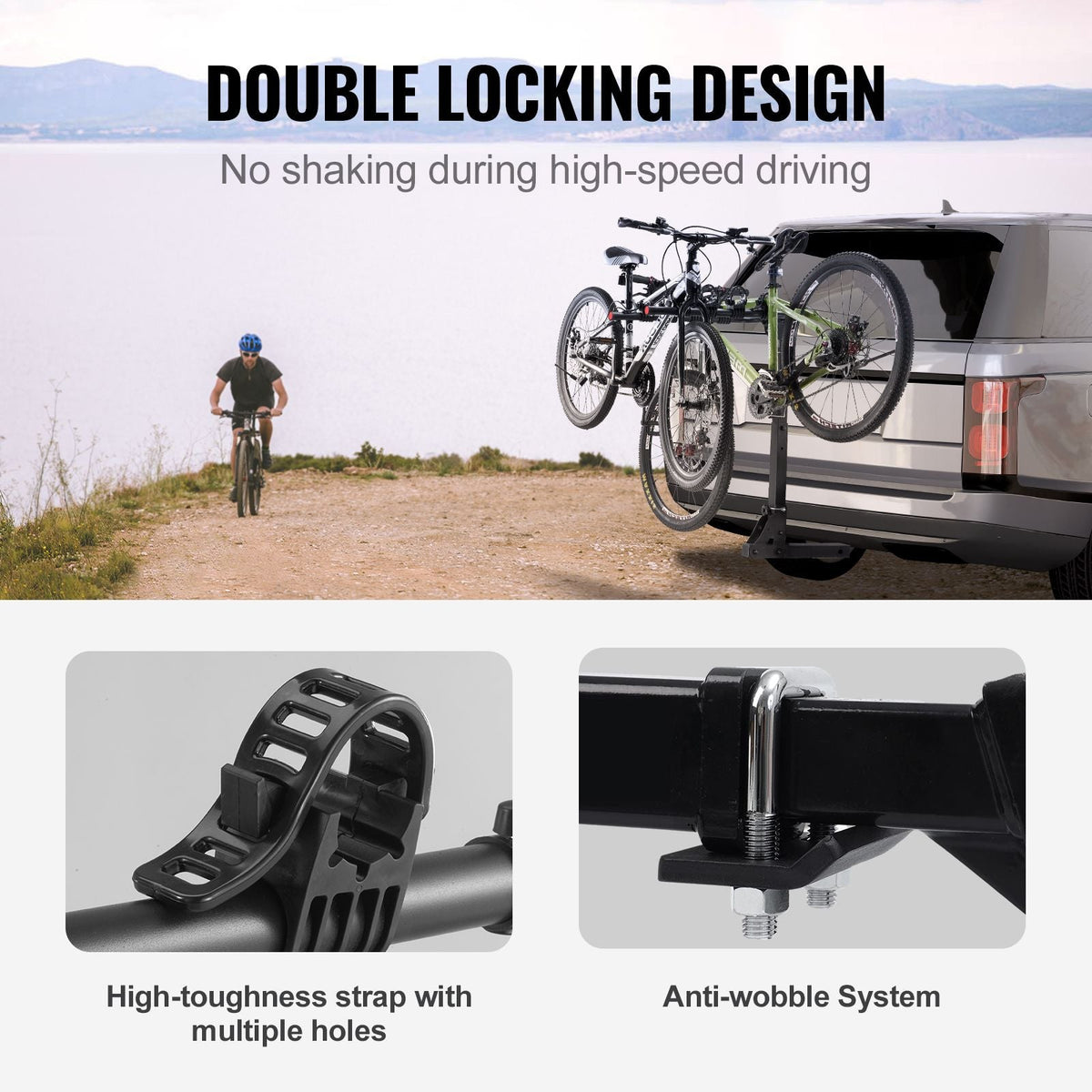 Hitch Mount Bike Rack, 4-Bike Carrier Rack, 150 LBS Capacity Bike Rack Hitch for 2-inch Receiver, Titling and Folding Bike Carrier with No-Wobble U Bolt and Strap, for Car, SUV, Truck, RV