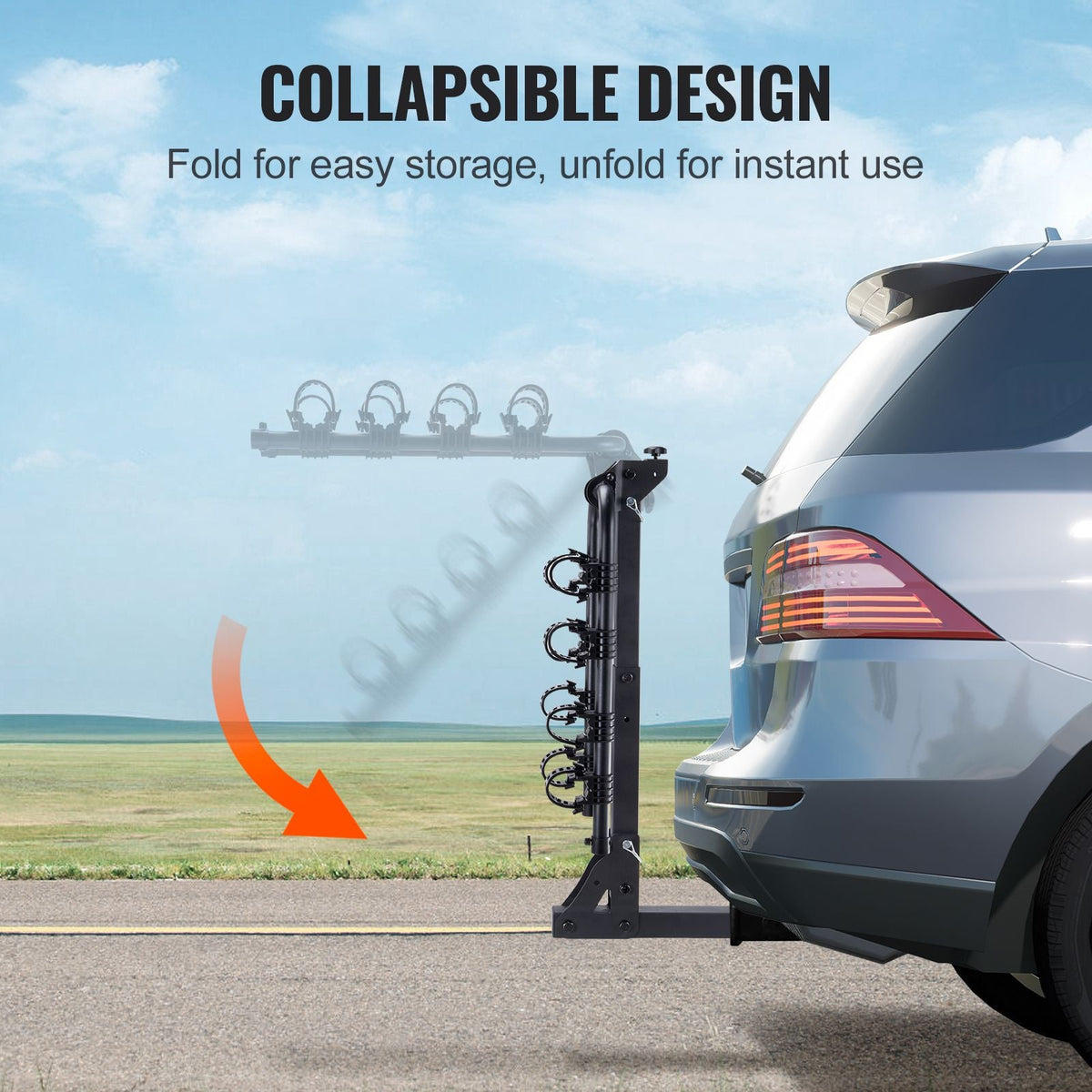 Hitch Mount Bike Rack, 4-Bike Carrier Rack, 150 LBS Capacity Bike Rack Hitch for 2-inch Receiver, Titling and Folding Bike Carrier with No-Wobble U Bolt and Strap, for Car, SUV, Truck, RV