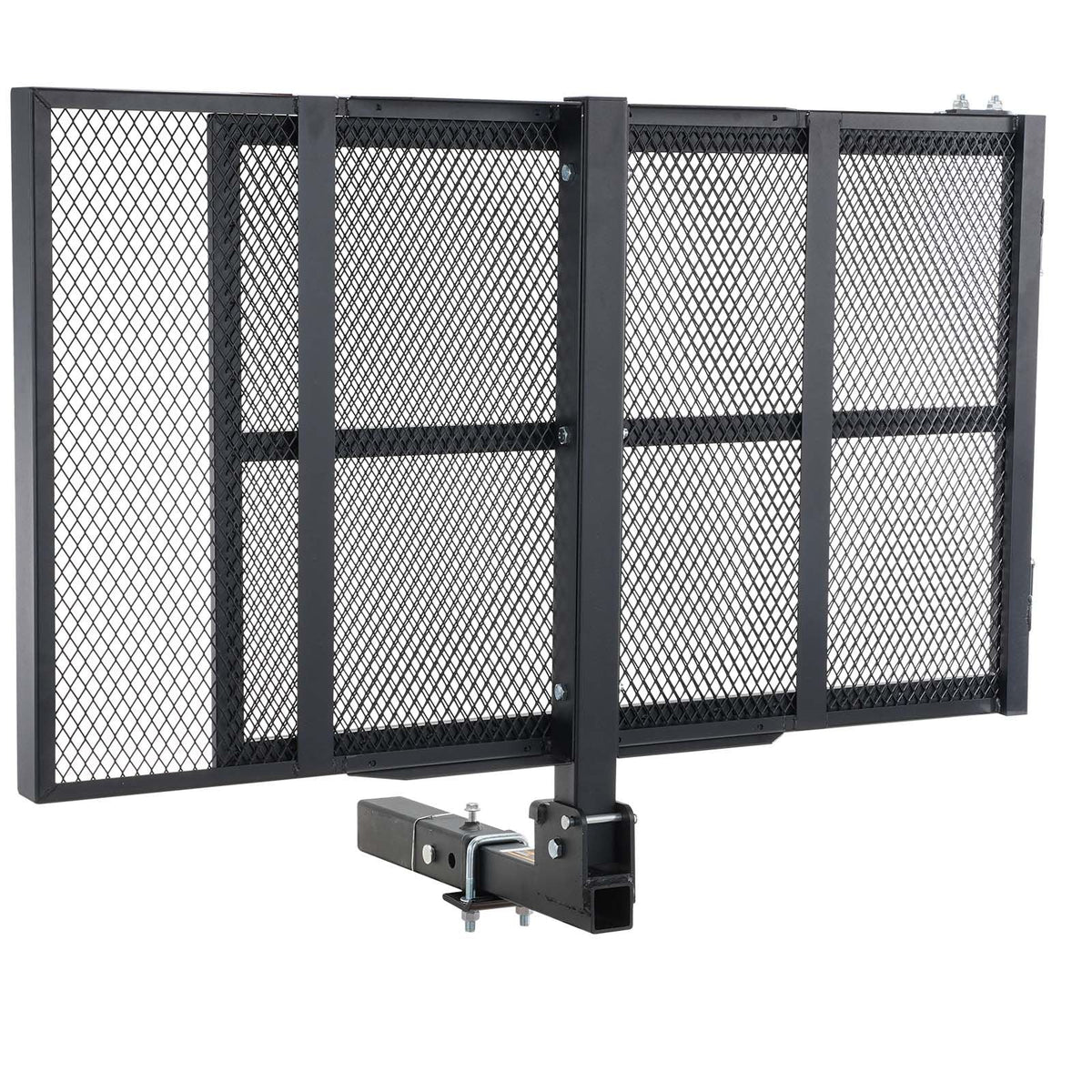Hitch Mount Cargo Carrier, 45.3" x 25.6" Iron Hitch Cargo Rack with Folding Ramp, Hitch Rack Basket with Stabilizer and Straps, 500LBS Mobility Scooter Carrier Fit 2" Hitch Receiver