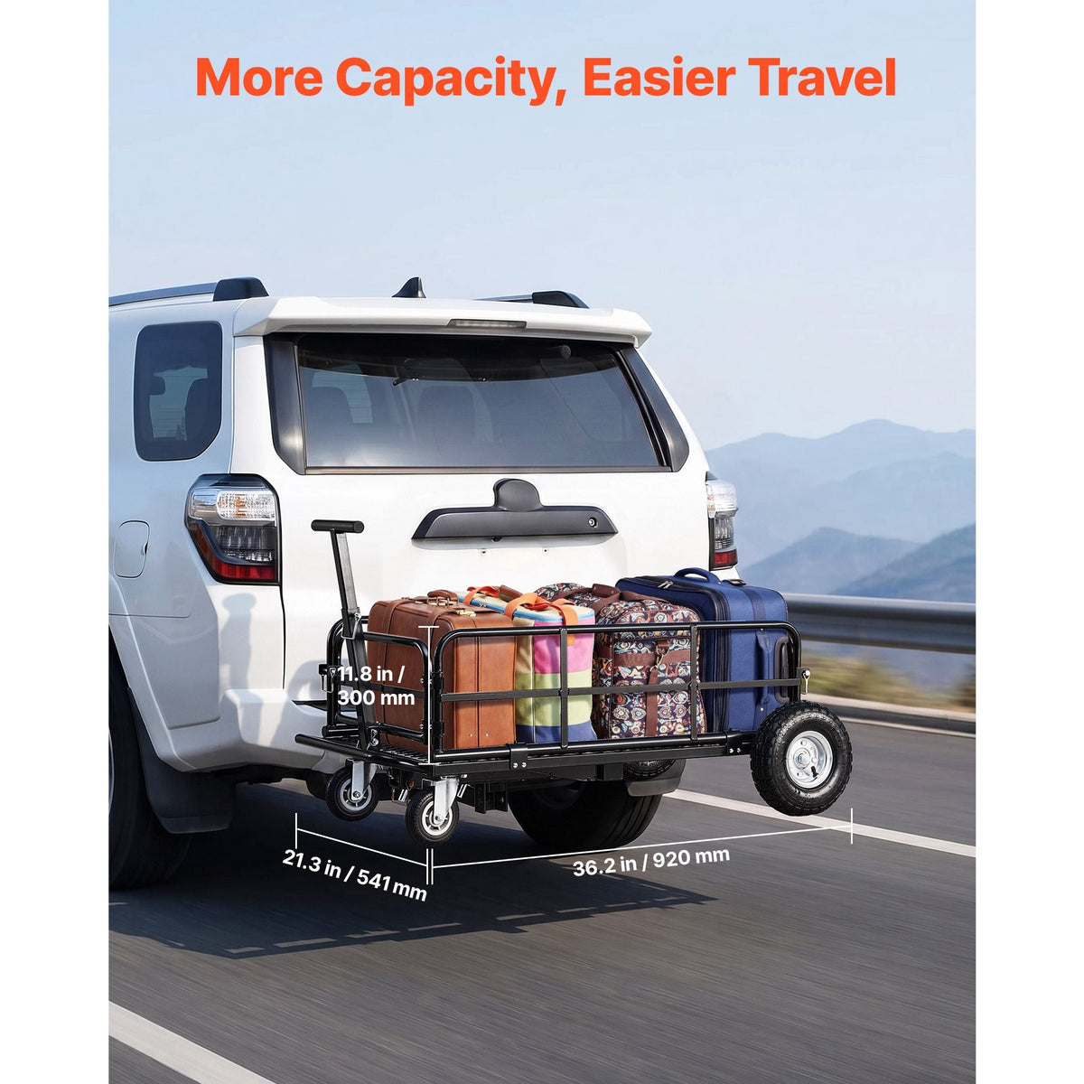Hitch Mount Cargo Carrier on Wheels, 36.2" x 21.3" x 11.8", 2-in-1 Folding Rear Luggage Rack Basket & Cargo Cart with Hitch Stabilizer, Fits 2" Receiver for SUV Pickups, 400LBS Load Capacity