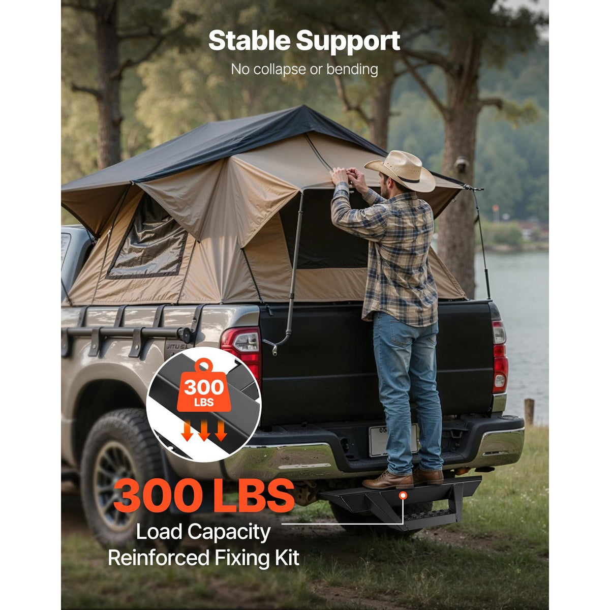 Hitch Step for 2 Inch Receiver, Universal Rear Bumper Guard Protector with 300 LBS Load Capacity, Non-Slip Tow Hitch Step with Pin Lock and Stabilizer, Fit for Truck, SUV, Pickup, Trailer