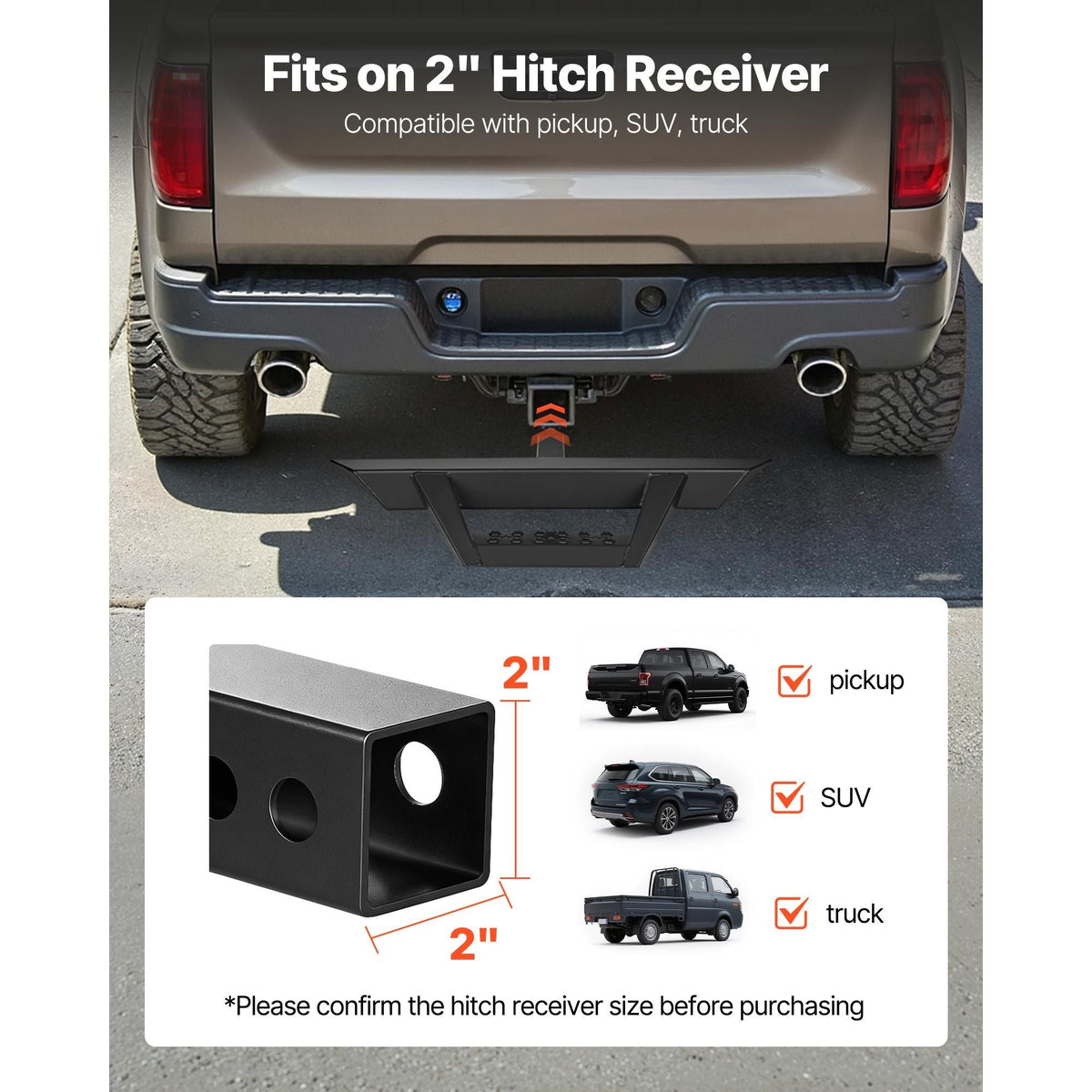 Hitch Step for 2 Inch Receiver, Universal Rear Bumper Guard Protector with 300 LBS Load Capacity, Non-Slip Tow Hitch Step with Pin Lock and Stabilizer, Fit for Truck, SUV, Pickup, Trailer