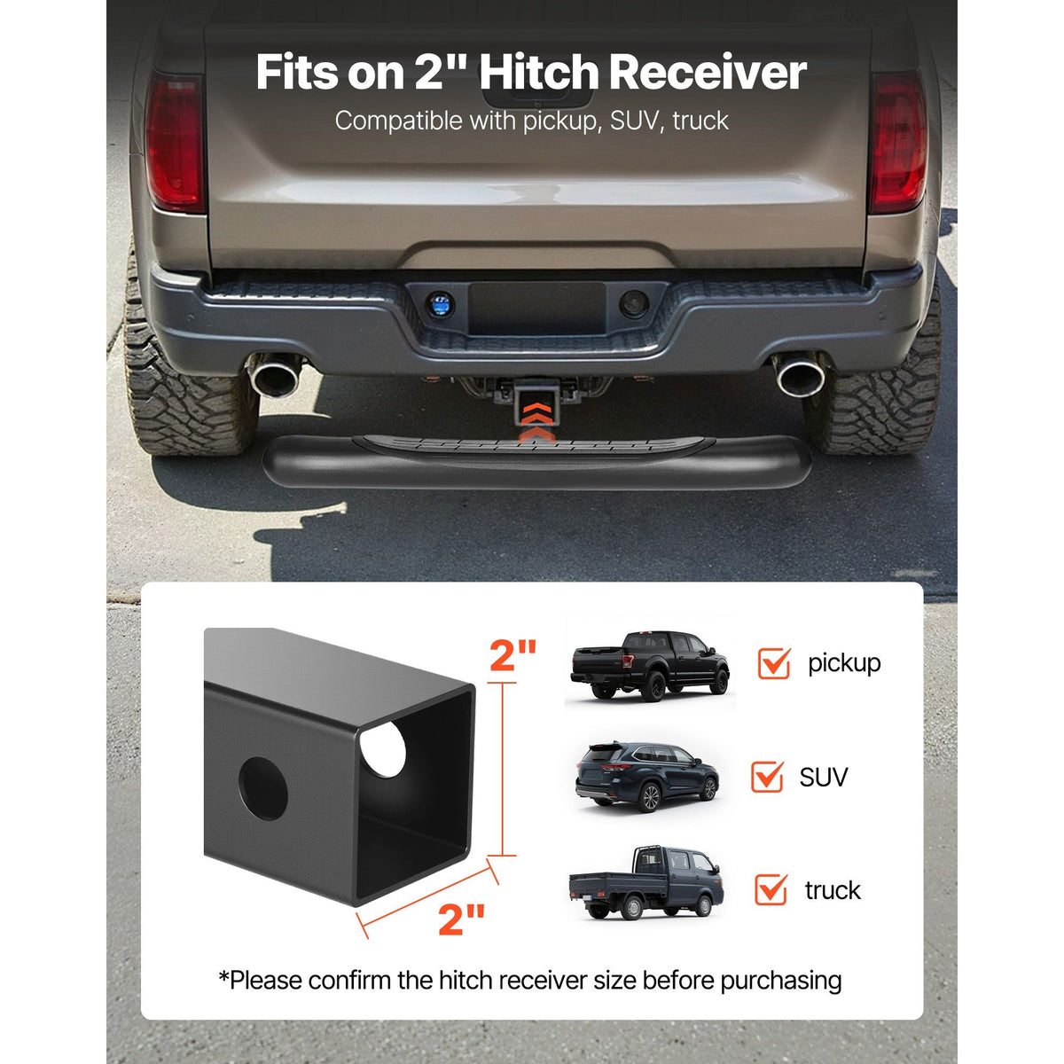 Hitch Step for 2 Inch Receiver, Universal Rear Bumper Guard Protector with 350 LBS Load Capacity, Non-Slip Tow Hitch Step with Pin Kit and Stabilizer, Fit for Truck, SUV, Pickup, Trailer