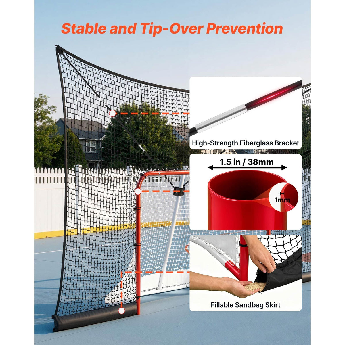 Hockey Goal Goal and Backstop Net Set, 12x7 ft Durable Hockey Net with Extended Coverage, Lightweight Portable Complete Training Accessory Set, Easy Assembly, for Youth and Adults