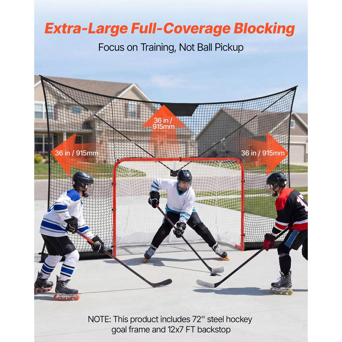 Hockey Goal Goal and Backstop Net Set, 12x7 ft Durable Hockey Net with Extended Coverage, Lightweight Portable Complete Training Accessory Set, Easy Assembly, for Youth and Adults