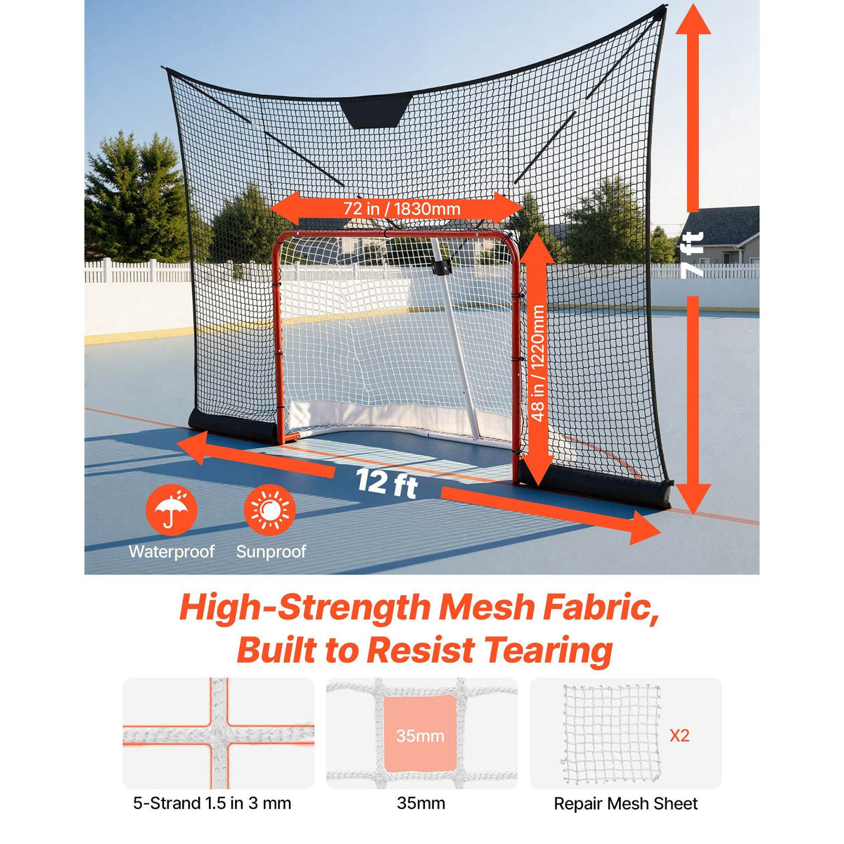 Hockey Goal Goal and Backstop Net Set, 12x7 ft Durable Hockey Net with Extended Coverage, Lightweight Portable Complete Training Accessory Set, Easy Assembly, for Youth and Adults