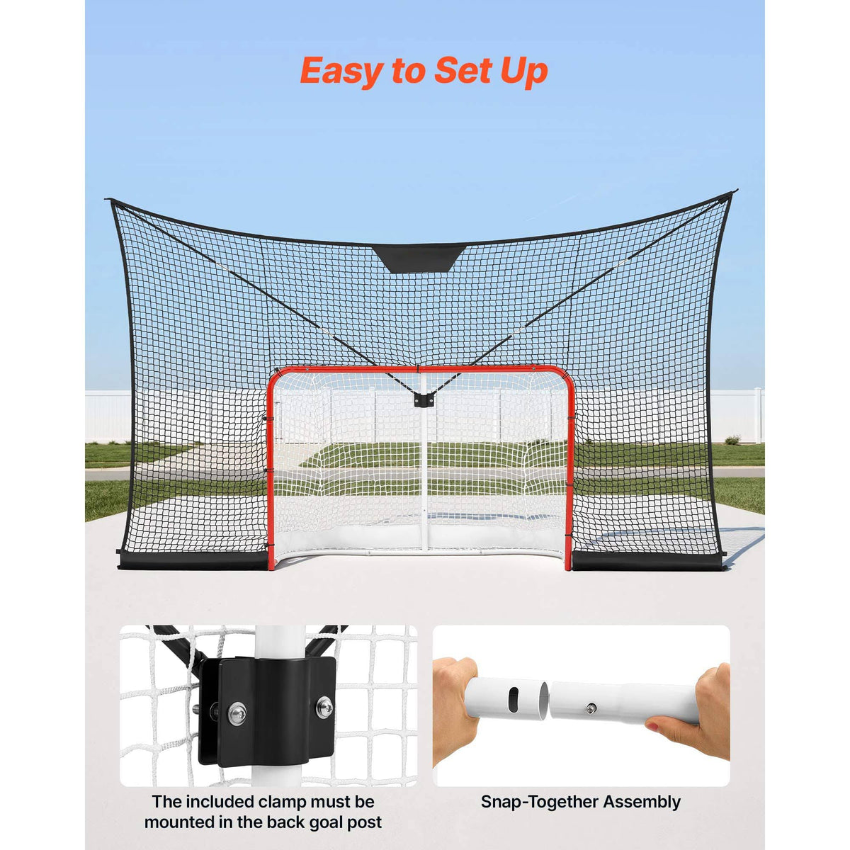 Hockey Goal Goal and Backstop Net Set, 12x7 ft Durable Hockey Net with Extended Coverage, Lightweight Portable Complete Training Accessory Set, Easy Assembly, for Youth and Adults