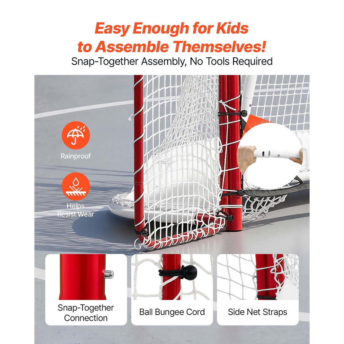 Hockey Goal with Backstop and Targets, 10x6FT Street Steel Hockey Goal Set, Pro Lightweight and Portable Training Equipment, Durable Net for Indoor & Outdoor Use, Easy Assembly, White/Red
