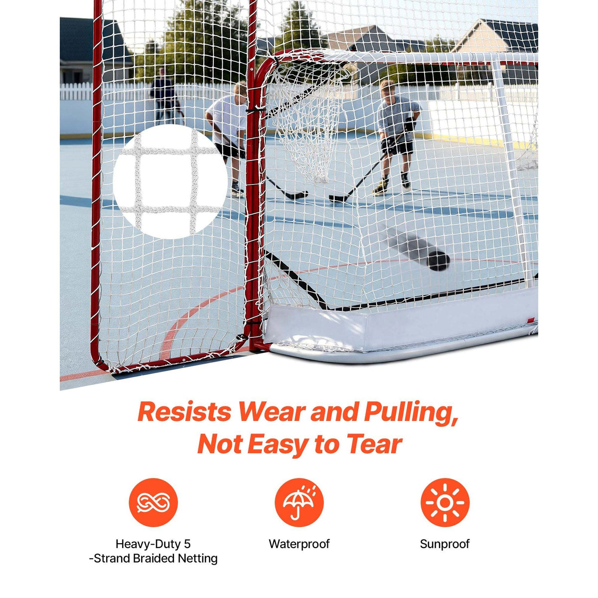 Hockey Goal with Backstop and Targets, 10x6FT Street Steel Hockey Goal Set, Pro Lightweight and Portable Training Equipment, Durable Net for Indoor & Outdoor Use, Easy Assembly, White/Red
