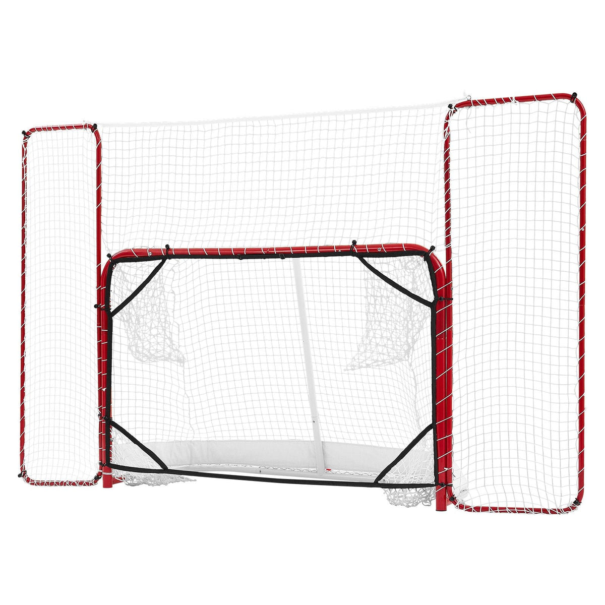 Hockey Goal with Backstop and Targets, 10x6FT Street Steel Hockey Goal Set, Pro Lightweight and Portable Training Equipment, Durable Net for Indoor & Outdoor Use, Easy Assembly, White/Red