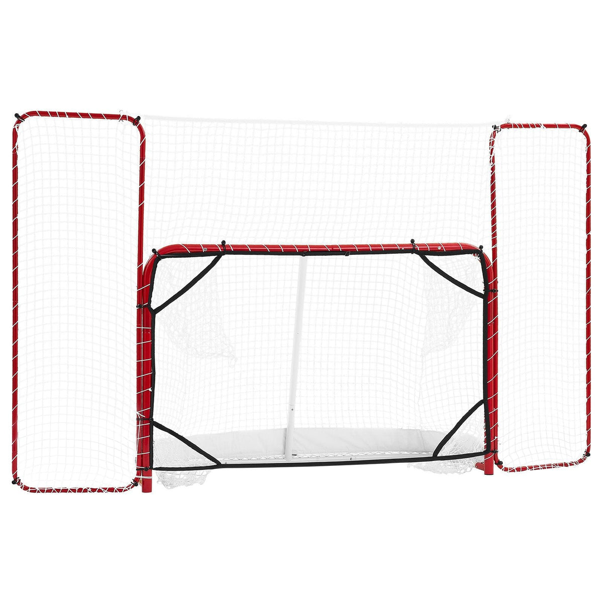 Hockey Goal with Backstop and Targets, 10x6FT Street Steel Hockey Goal Set, Pro Lightweight and Portable Training Equipment, Durable Net for Indoor & Outdoor Use, Easy Assembly, White/Red