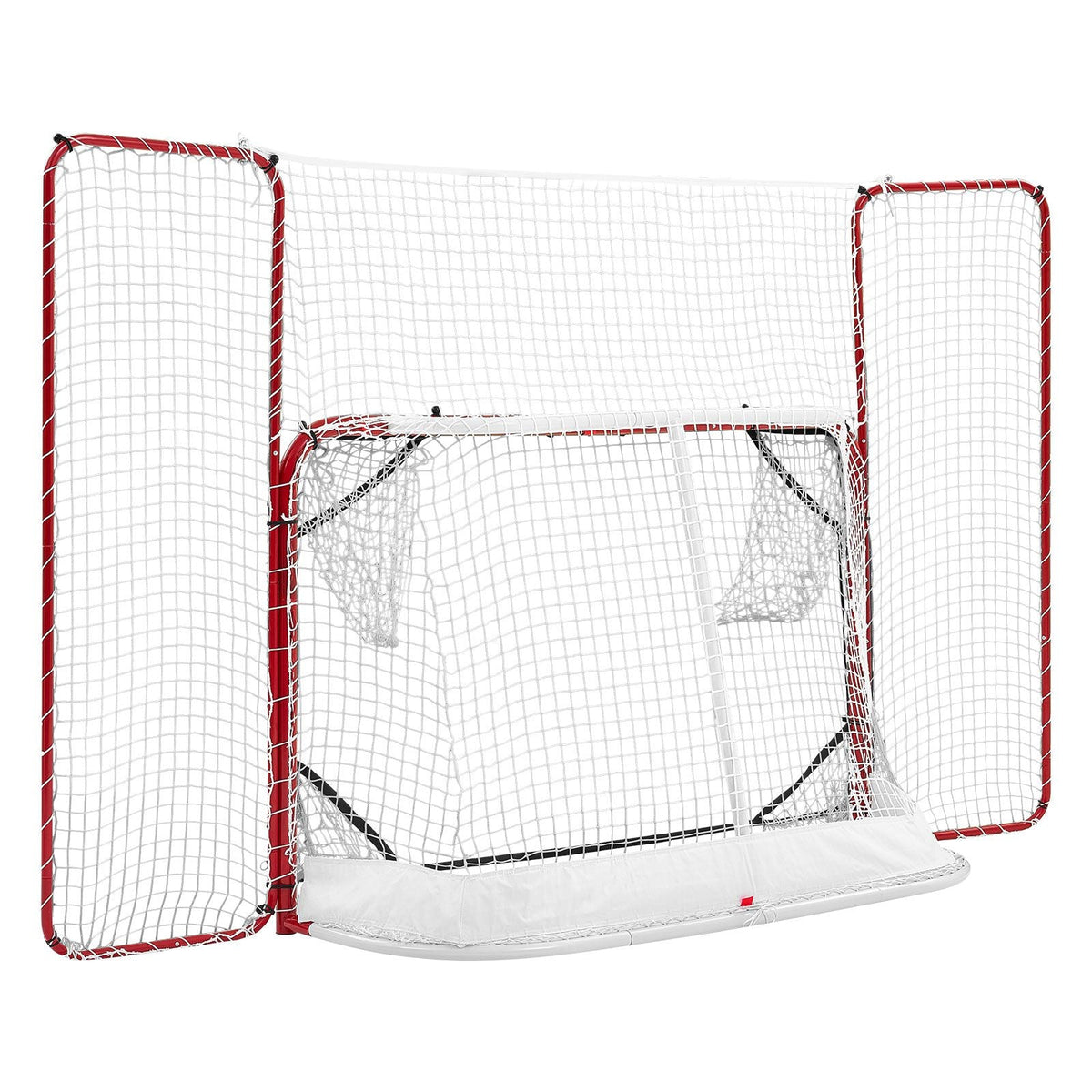 Hockey Goal with Backstop and Targets, 10x6FT Street Steel Hockey Goal Set, Pro Lightweight and Portable Training Equipment, Durable Net for Indoor & Outdoor Use, Easy Assembly, White/Red