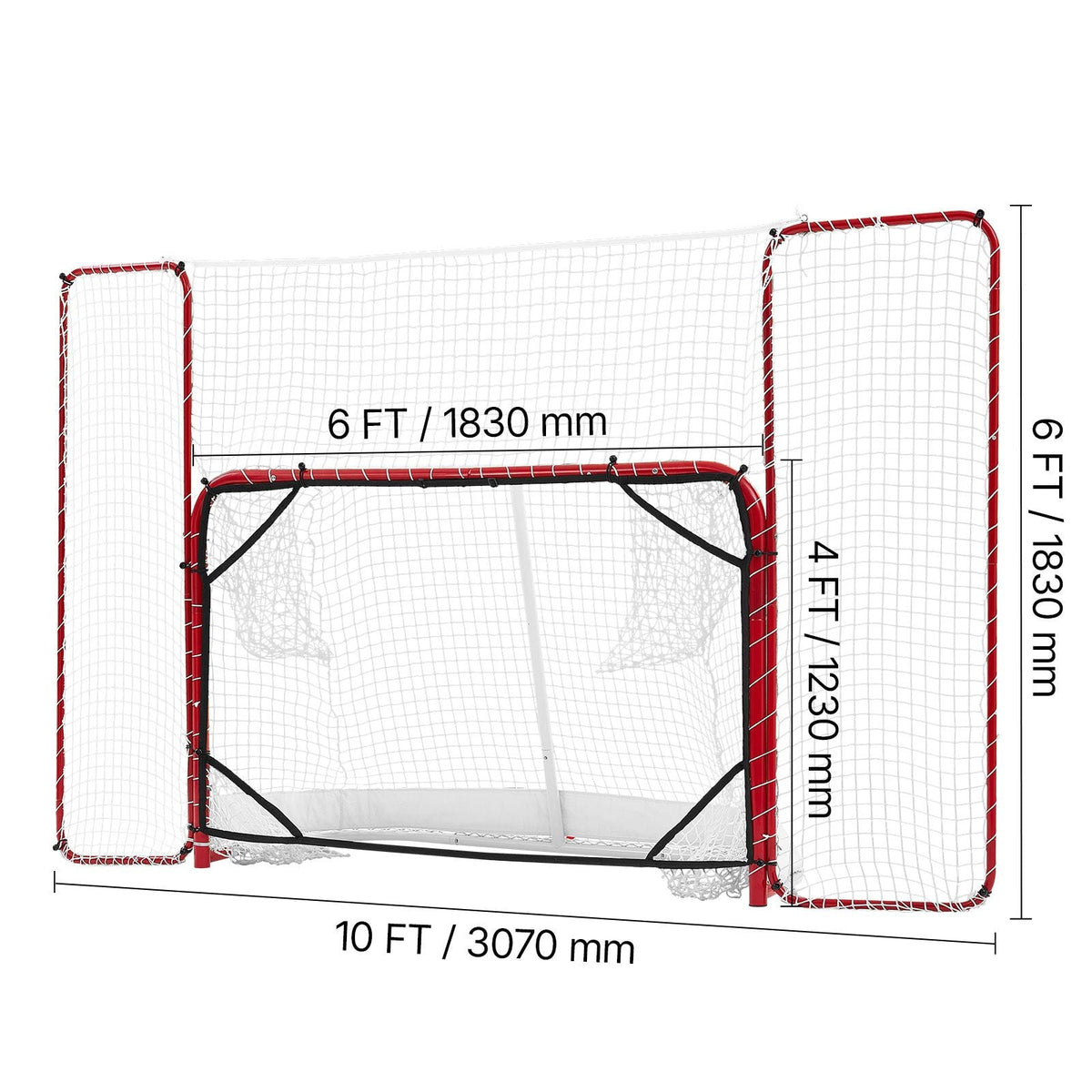 Hockey Goal with Backstop and Targets, 10x6FT Street Steel Hockey Goal Set, Pro Lightweight and Portable Training Equipment, Durable Net for Indoor & Outdoor Use, Easy Assembly, White/Red