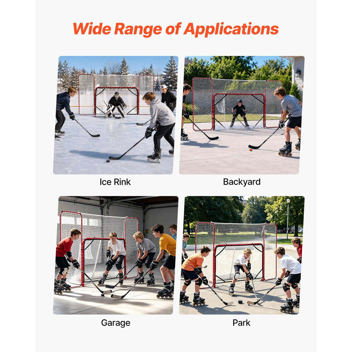 Hockey Goal with Backstop and Targets, 10x6FT Street Steel Hockey Goal Set, Pro Lightweight and Portable Training Equipment, Durable Net for Indoor & Outdoor Use, Easy Assembly, White/Red