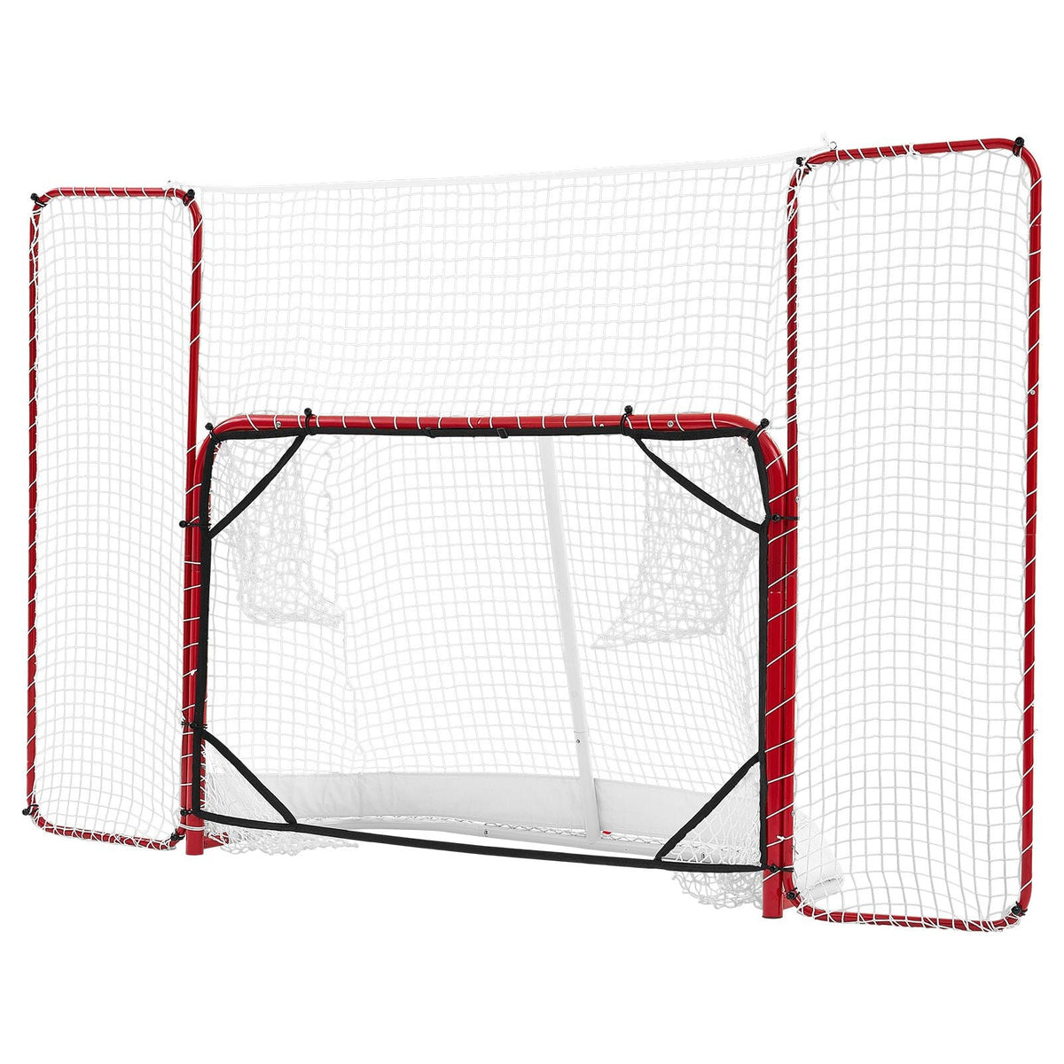 Hockey Goal with Backstop and Targets, 10x6FT Street Steel Hockey Goal Set, Pro Lightweight and Portable Training Equipment, Durable Net for Indoor & Outdoor Use, Easy Assembly, White/Red