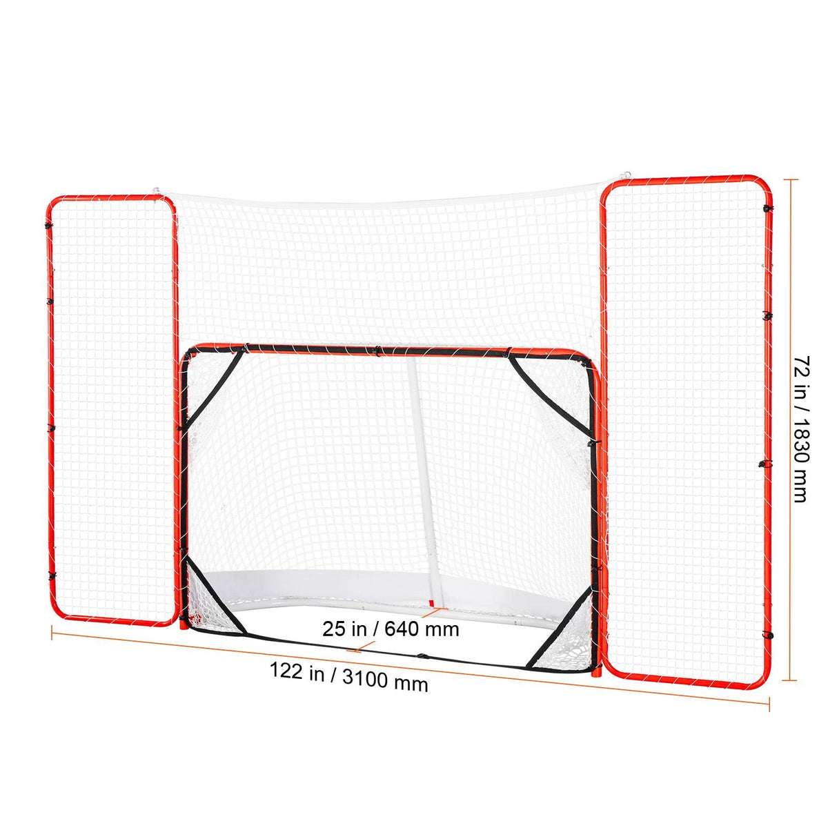 Hockey Goal with Backstop and Targets, Street Steel Hockey Net, 72" Pro Hockey Training Goal Set, Portable Indoor Outdoor Hockey Goal with Net, Easy Assemble, White/Red