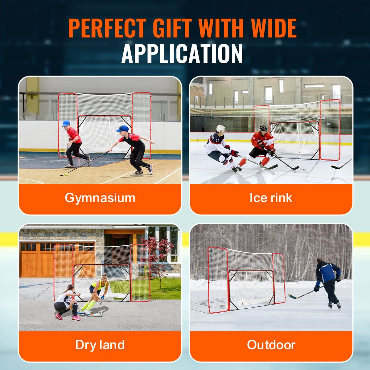 Hockey Goal with Backstop and Targets, Street Steel Hockey Net, 72" Pro Hockey Training Goal Set, Portable Indoor Outdoor Hockey Goal with Net, Easy Assemble, White/Red