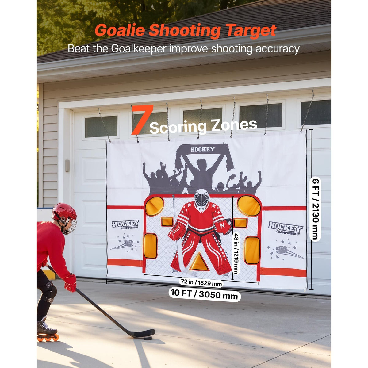 Hockey Shooting Tarp, Shooter Tutor Ice Hockey Goal Practice Target, Tear-proof Premium Net with 7 Holes, Easy Set Up Hockey Net Replacement, Training Equipment for Practicing Shooting Accuracy