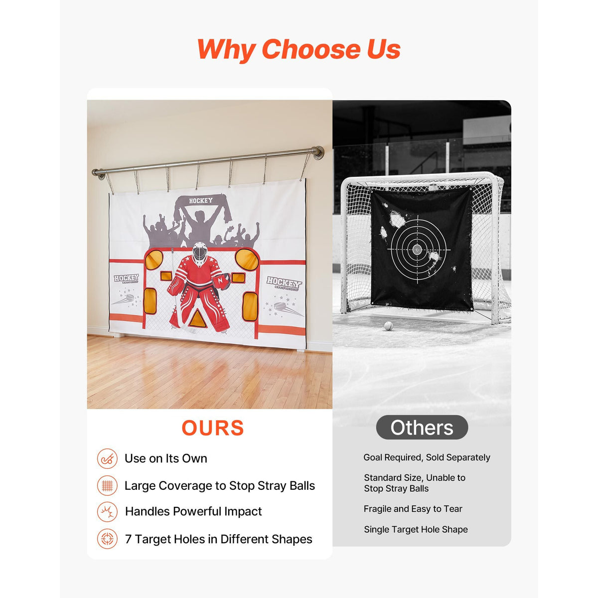 Hockey Shooting Tarp, Shooter Tutor Ice Hockey Goal Practice Target, Tear-proof Premium Net with 7 Holes, Easy Set Up Hockey Net Replacement, Training Equipment for Practicing Shooting Accuracy