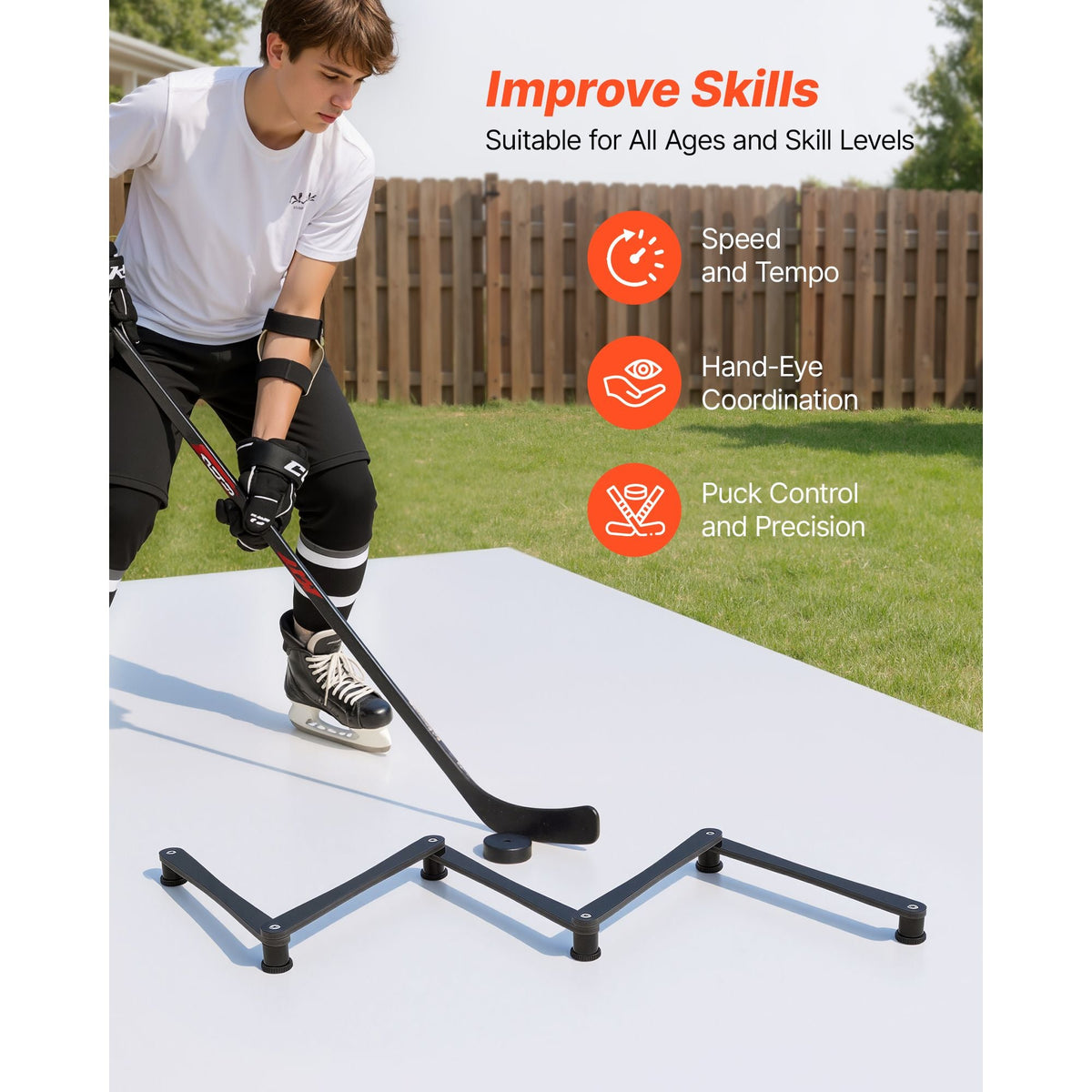 Hockey Training Equipment, 5-Section Adjustable Hockey Stick Handling Trainer, Portable On/Off Ice Trainer, Lightweight Solid Sports Tool for Puck Control, Reaction Time, Hand-Eye Coordination