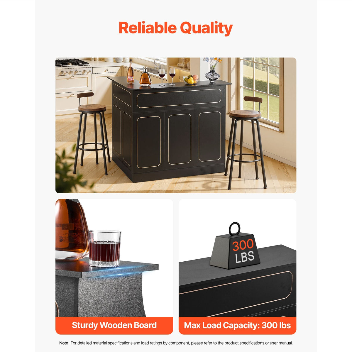 Home Bar Unit, L-Shaped Wine Bar Cabinet Table 4-Tier with Storage Shelves, Wine Glass Holder, 300 lbs Max Capacity, Wood Liquor Cabinet for Home, Kitchen, Living Room, Pub, Basement, Black