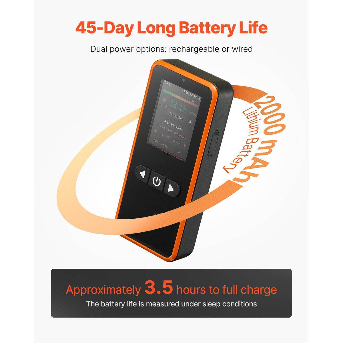 Home Radon Detector 3.3Bq to 37kBq/m³ Portable Easy to Use Battery Operated
