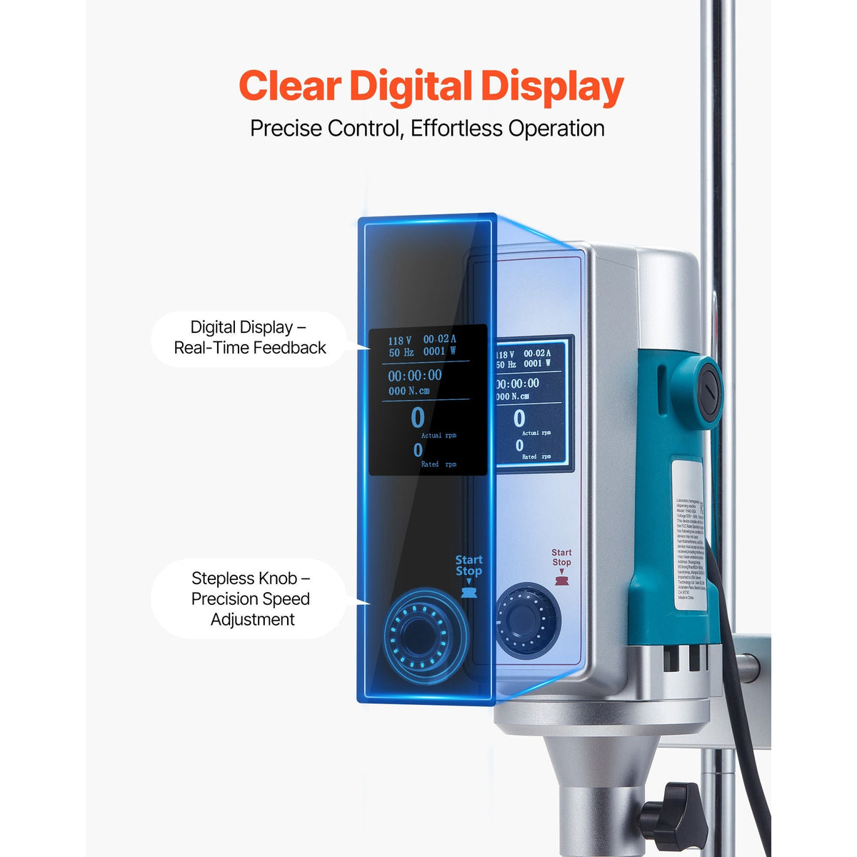 Homogenizer, 900 W Laboratory High Speed Dispersing Homogenizer, 2000-28000RPM High Shear Lab Mixer Emulsification Machine, Digital Display Blender, Stainless Steel, for Cosmetics/Food Industry