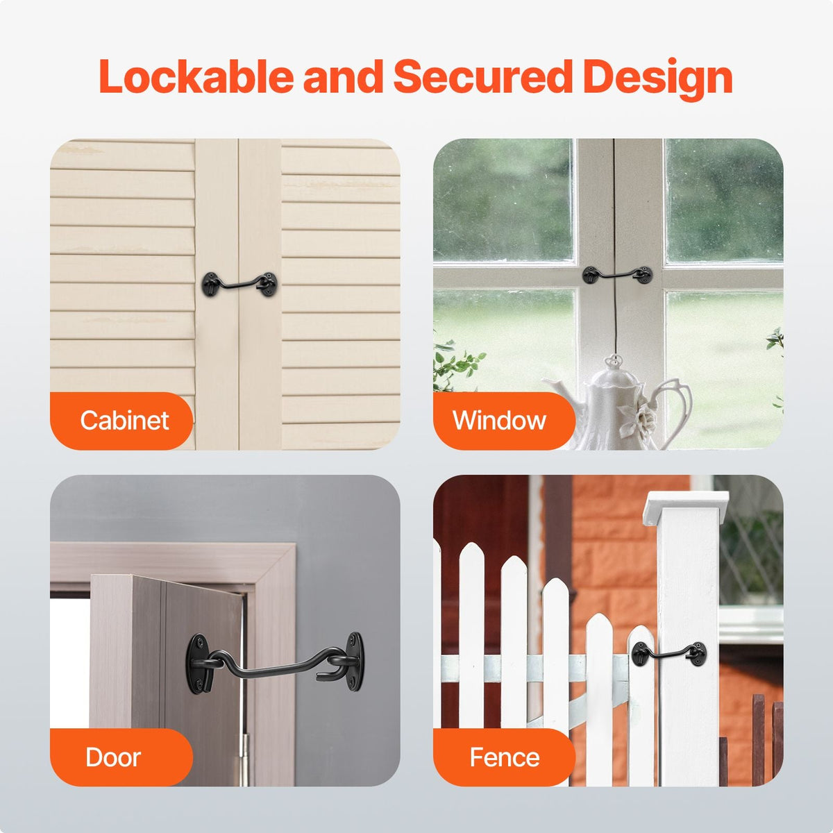 Hook and Eye Gate Latch, 2 Pack Barn Door Latch Hook with Mounting Screws, Stainless Steel Hook and Eye Latch, Hook Lock for Sliding Barn Door, Cabinet, Window, Gate, Fence, Bathroom, Black