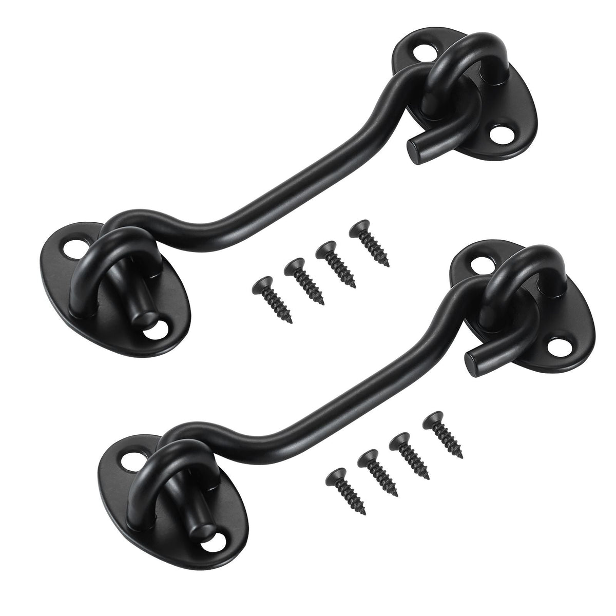 Hook and Eye Gate Latch, 2 Pack Barn Door Latch Hook with Mounting Screws, Stainless Steel Hook and Eye Latch, Hook Lock for Sliding Barn Door, Cabinet, Window, Gate, Fence, Bathroom, Black