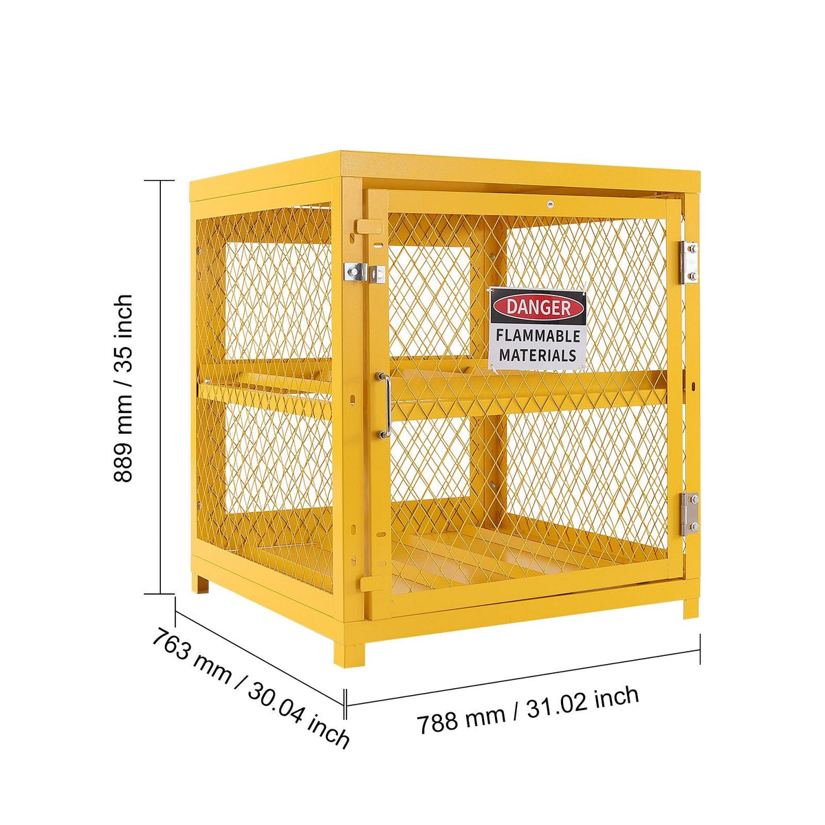 Horizontal Cylinder Storage Cabinet, 4 x 33 lbs Cylinder Capacity, 31.02x30.04x35 inch Propane Storage Cage, Gas Cylinder Cabinet, Yellow Powder Coat Finish, for Freon, Gases, Oxygen, Nitrogen