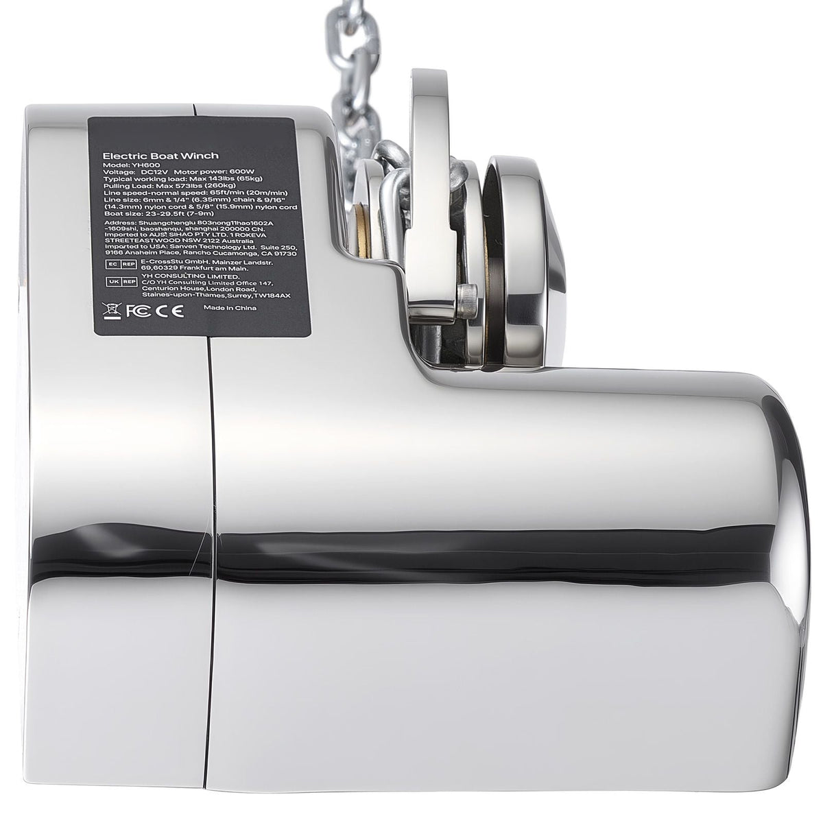 Horizontal Fishing Windlass, 12V DC 600W, Windlass Anchor Systems Fit for 1/4-Inch Chain or 9/16 & 5/8 Inch Nylon Rope, Max Pull 573 lbs, 316 Stainless Steel Construction, for Boats 23-29.5 ft