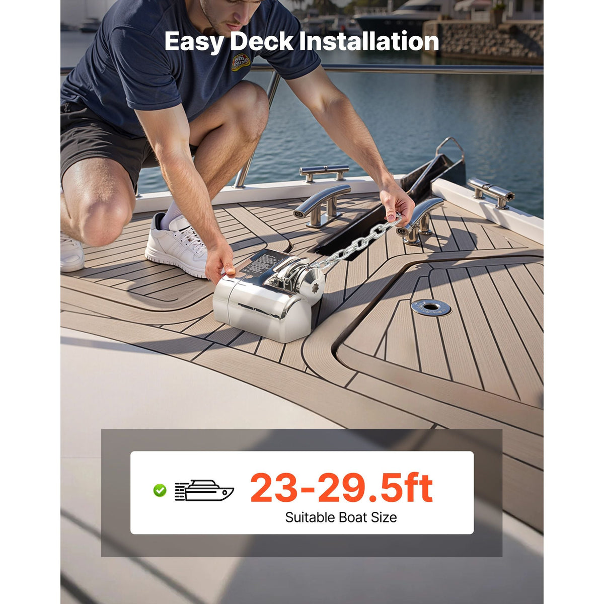 Horizontal Fishing Windlass, 12V DC 600W, Windlass Anchor Systems Fit for 1/4-Inch Chain or 9/16 & 5/8 Inch Nylon Rope, Max Pull 573 lbs, 316 Stainless Steel Construction, for Boats 23-29.5 ft