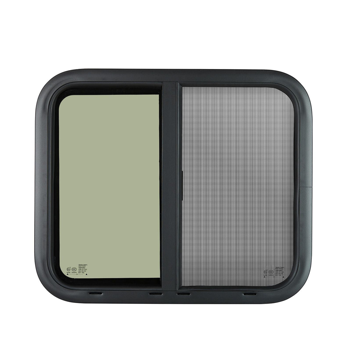 Horizontal RV Window, 24" W x 20" H Tinted Sliding RV Window with Net Screen & Trim Ring, Fit 15/16"-1 3/4" Thickness Wall, RV Window Replacement for Teardrop Cargo Trailer Camper, DOT Approved