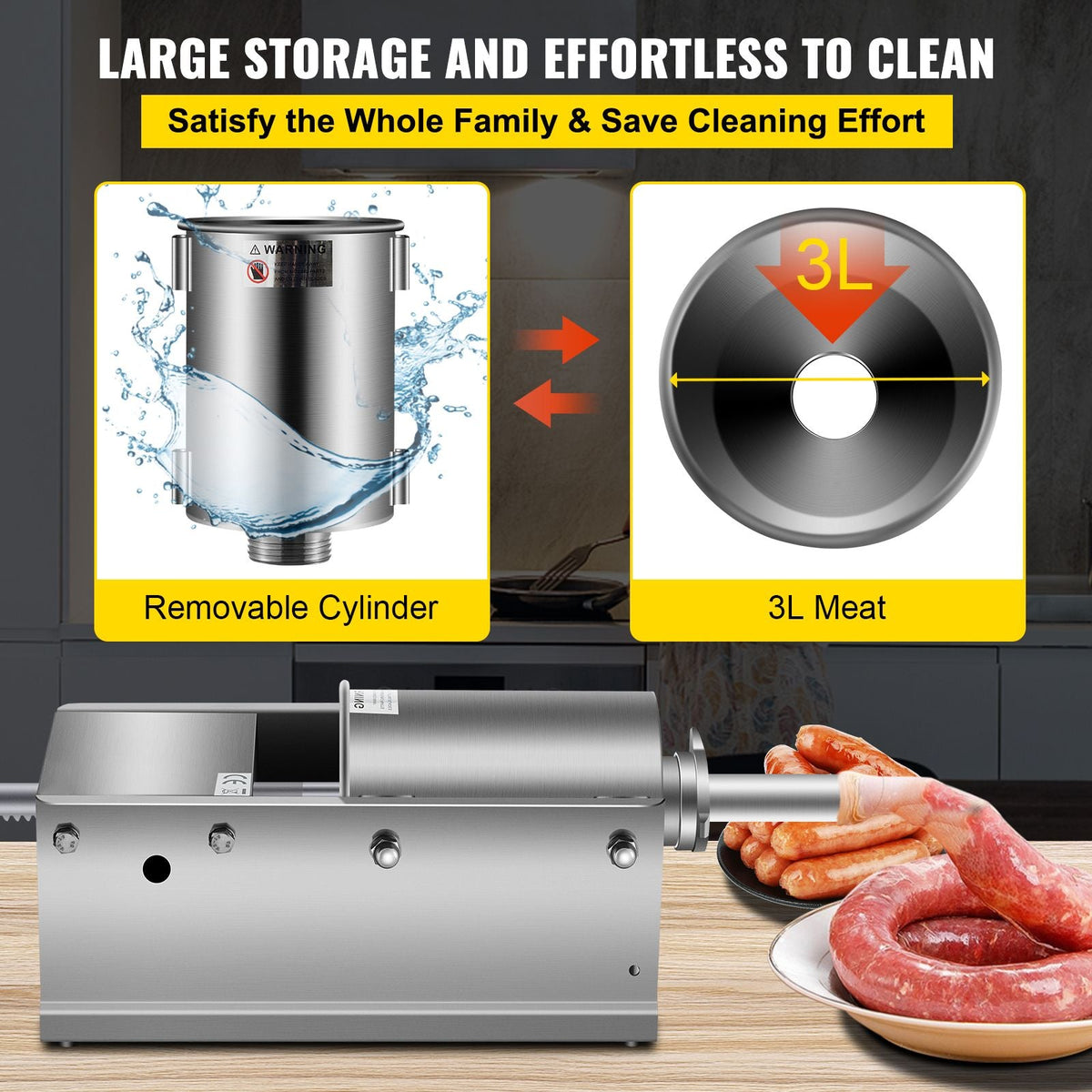 Horizontal Sausage Stuffer 3L/ 7Lbs Manual Sausage Maker With 5 Filling Nozzles Sausage Stuffing Machine For Home & Commercial Use Stainless Steel