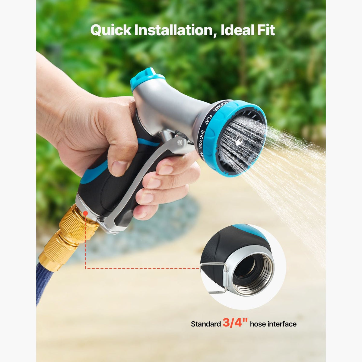 Hose Nozzle, 10 Adjustable Spray Patterns, Metal Water Hose Nozzle with Comfortable Ergonomic Grip, Garden Hose Nozzle Sprayer with Flow Control for Watering Plants & Lawns, Washing Cars & Pets