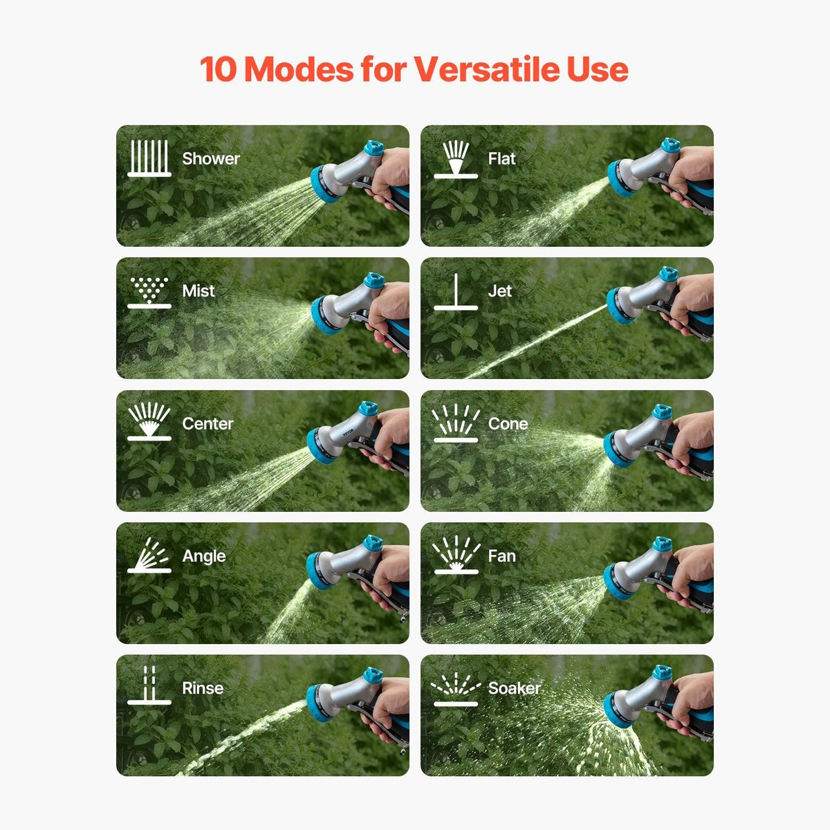 Hose Nozzle, 10 Adjustable Spray Patterns, Metal Water Hose Nozzle with Comfortable Ergonomic Grip, Garden Hose Nozzle Sprayer with Flow Control for Watering Plants & Lawns, Washing Cars & Pets