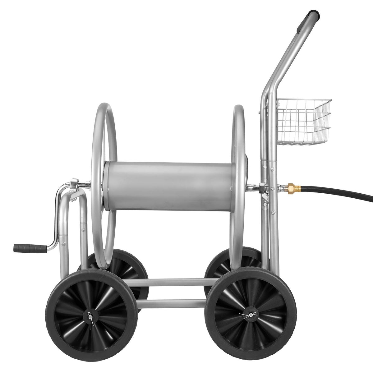 Hose Reel Cart, Hold Up to 250 ft of 5/8'' Hose, Garden Water Hose Carts Mobile Tools with 4 Wheels, Heavy Duty Powder-coated Steel Outdoor Planting with Storage Basket, for Garden, Yard, Lawn