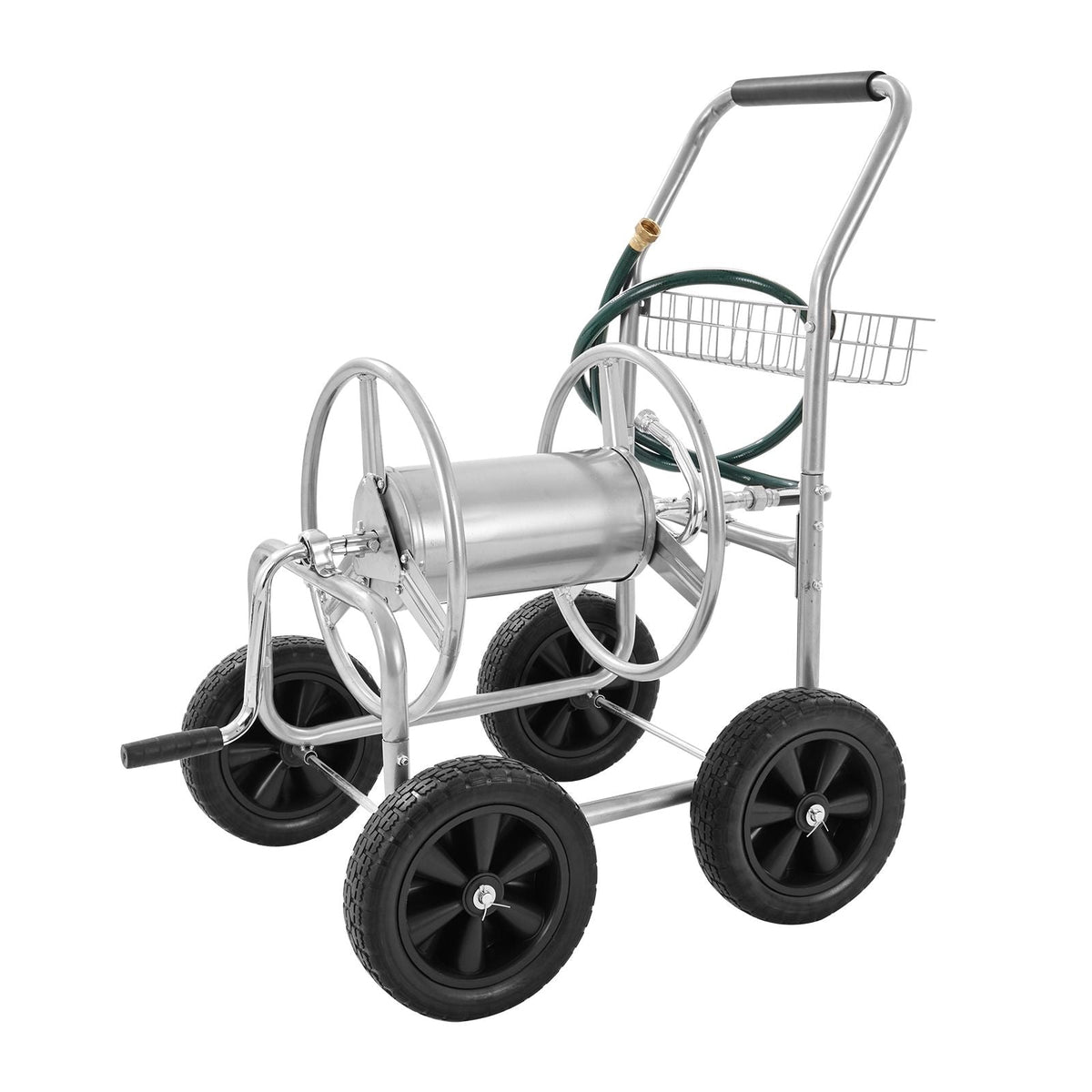 Hose Reel Cart, Hold Up to 250 ft of 5/8'' Hose, Garden Water Hose Carts Mobile Tools with 4 Wheels, Heavy Duty Powder-coated Steel Outdoor Planting with Storage Basket, for Garden, Yard, Lawn