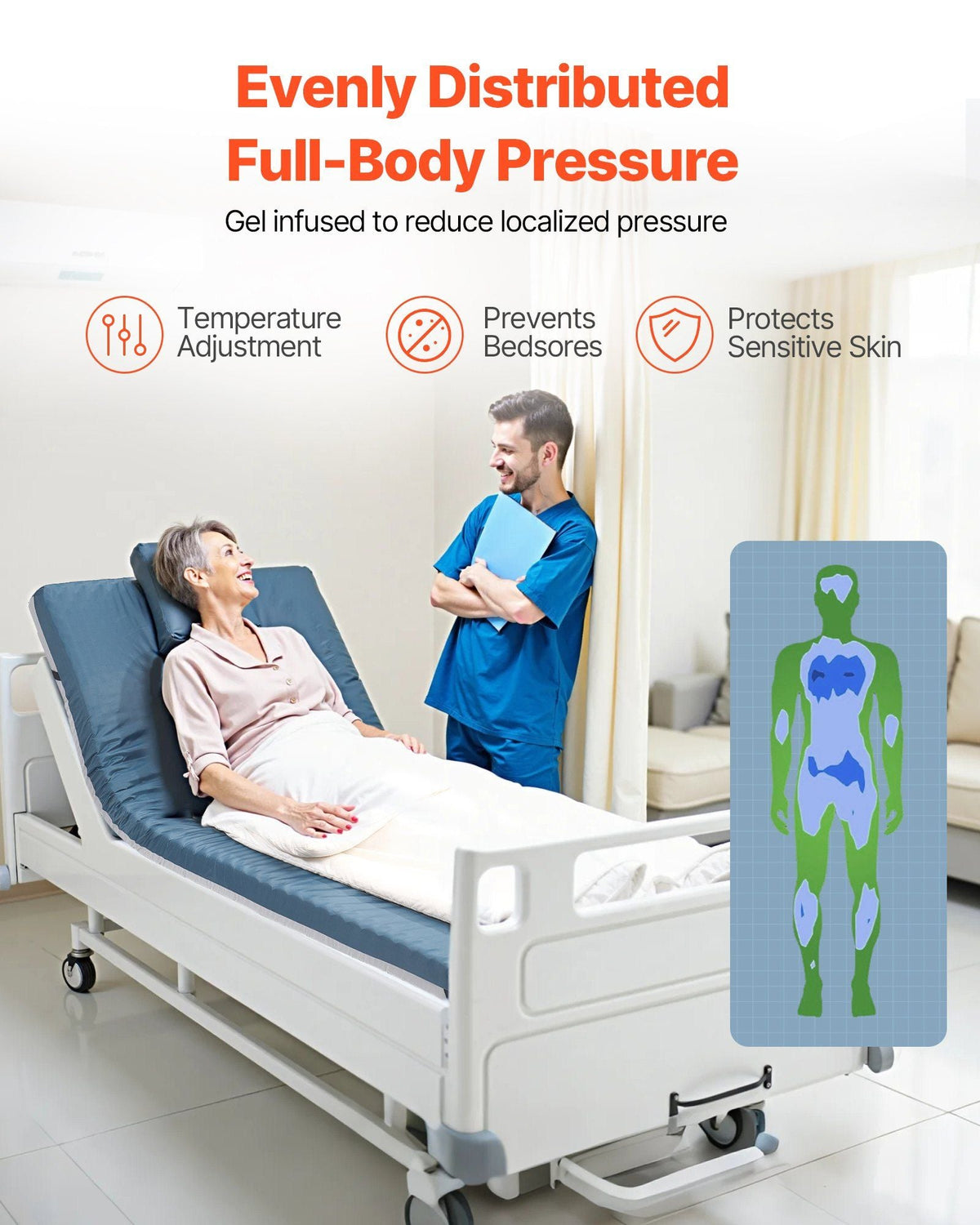 Hospital Medical Bed Mattress 3.5-Inch Water Resistant Non Slip Home Foam