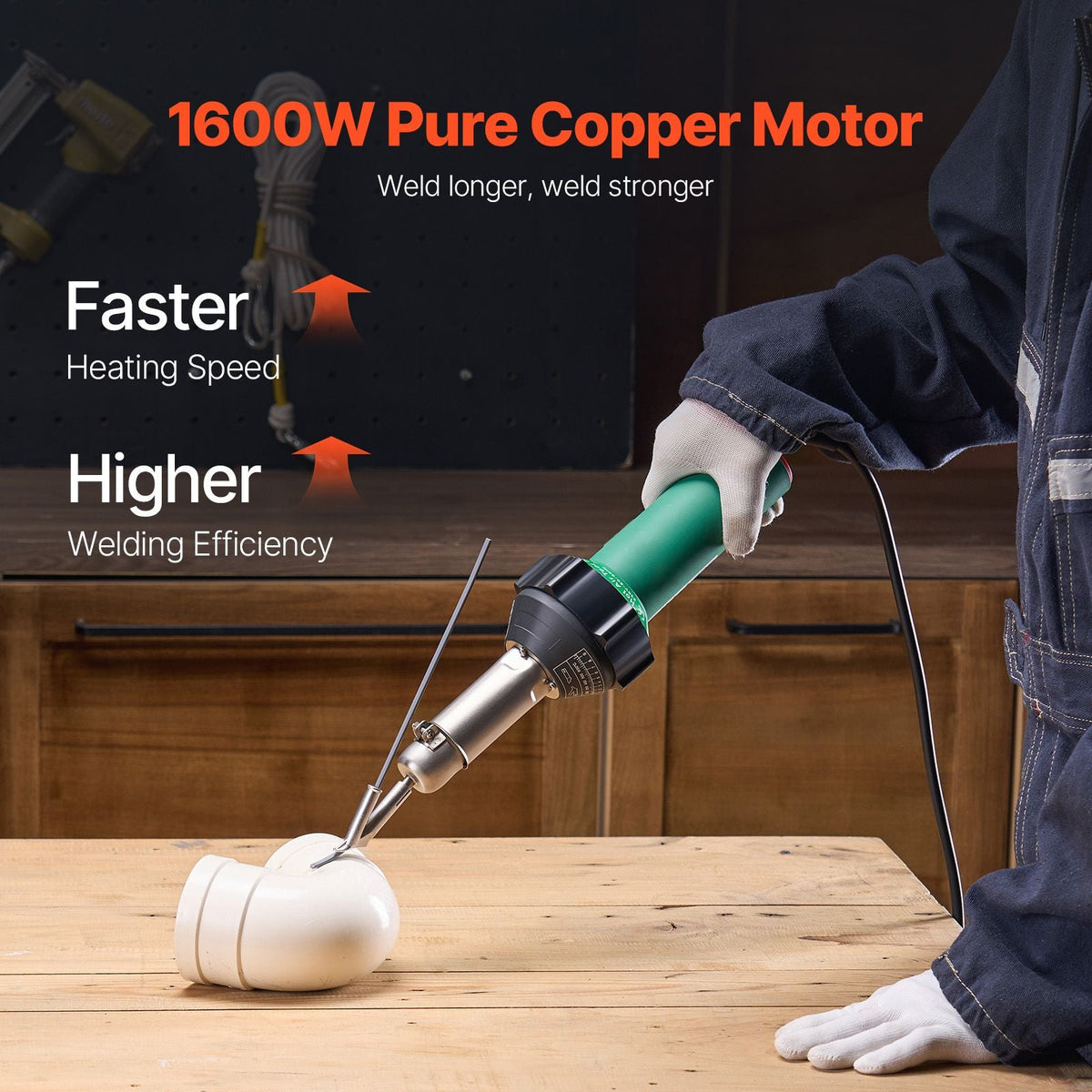 Hot Air Plastic Welder, 1600W Hot Air Torch Pistol, 122-1112 Fahrenheit PVC TPO Vinyl Heat Gun Welding Torch, Plastic Roofing Welding Kit with 11 Accessories- Toolbox, Nozzle, Roller, Blades