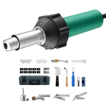 Hot Air Plastic Welder, 1600W Hot Air Torch Pistol, 122-1112 Fahrenheit PVC TPO Vinyl Heat Gun Welding Torch, Plastic Roofing Welding Kit with 14 Accessories- Toolbox, Nozzle, Roller, Blades