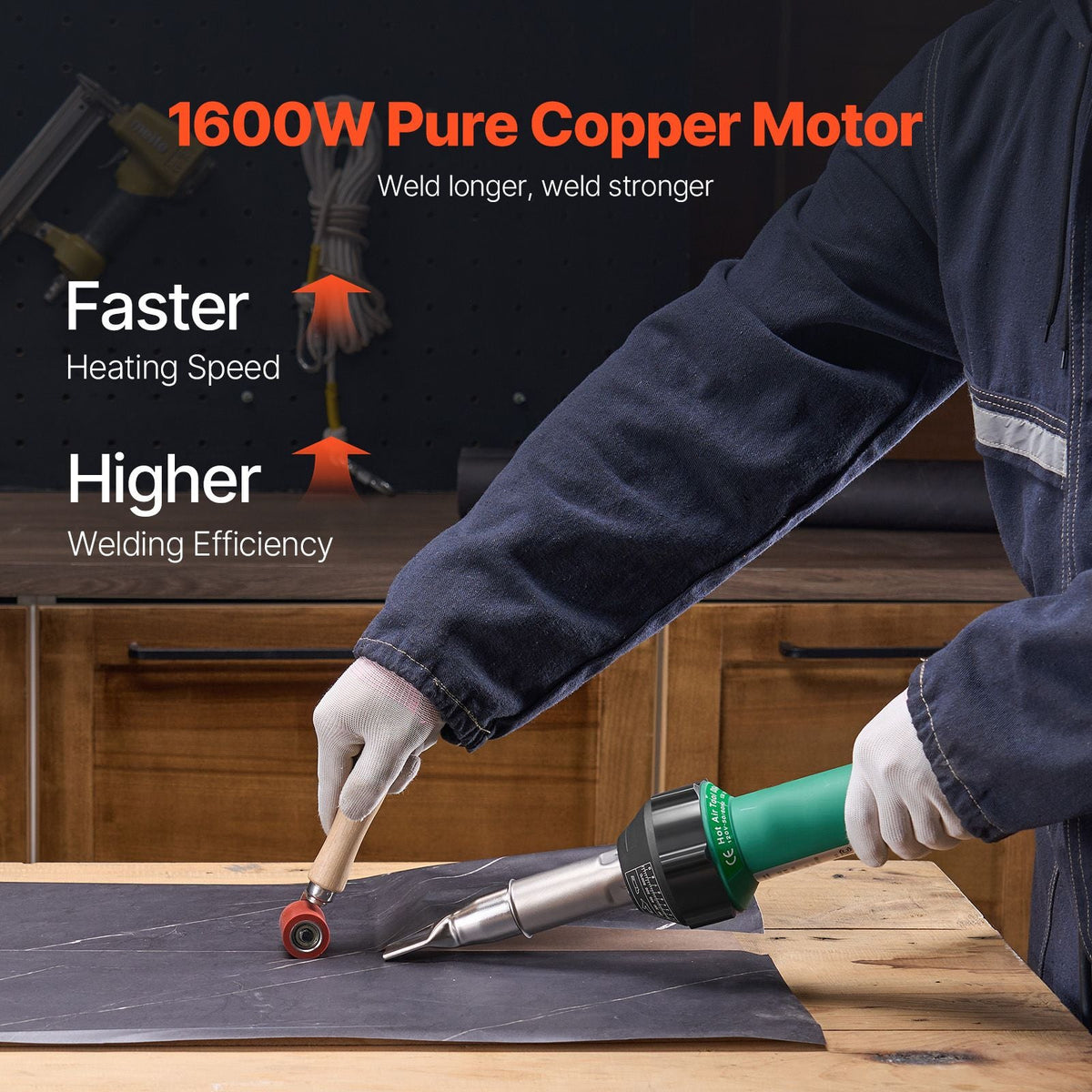 Hot Air Plastic Welder, 1600W Hot Air Torch Pistol, 122-1112 Fahrenheit PVC TPO Vinyl Heat Gun Welding Torch, Plastic Roofing Welding Kit with 17 Accessories- Toolbox, Nozzle, Roller, Blades