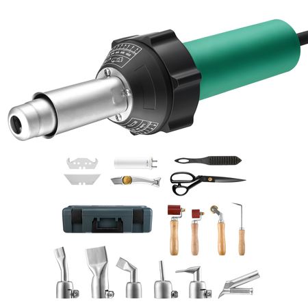 Hot Air Plastic Welder, 1600W Hot Air Torch Pistol, 122-1112 Fahrenheit PVC TPO Vinyl Heat Gun Welding Torch, Plastic Roofing Welding Kit with 17 Accessories- Toolbox, Nozzle, Roller, Blades