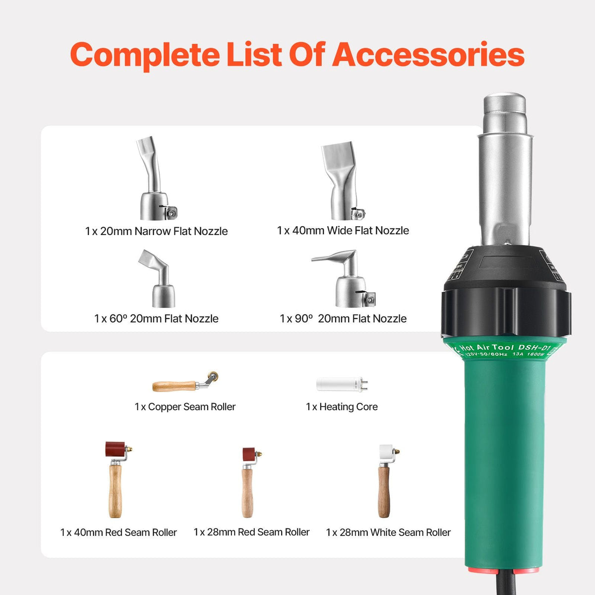 Hot Air Plastic Welder, 1600W Hot Air Torch Pistol, 122-1112 Fahrenheit PVC TPO Vinyl Heat Gun Welding Torch, Plastic Roofing Welding Kit with 9 Accessories- 4 Nozzles & 4 Seam Rollers