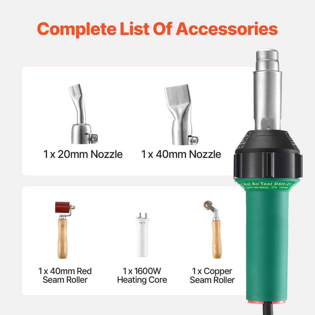Hot Air Plastic Welder, 1600W Hot Air Torch Pistol, 122-1112 Fahrenheit PVC TPO Vinyl Heat Gun Welding Torch, Plastic Welding Roofing Kit with 2 Nozzles, Silicone & Copper Seam Roller