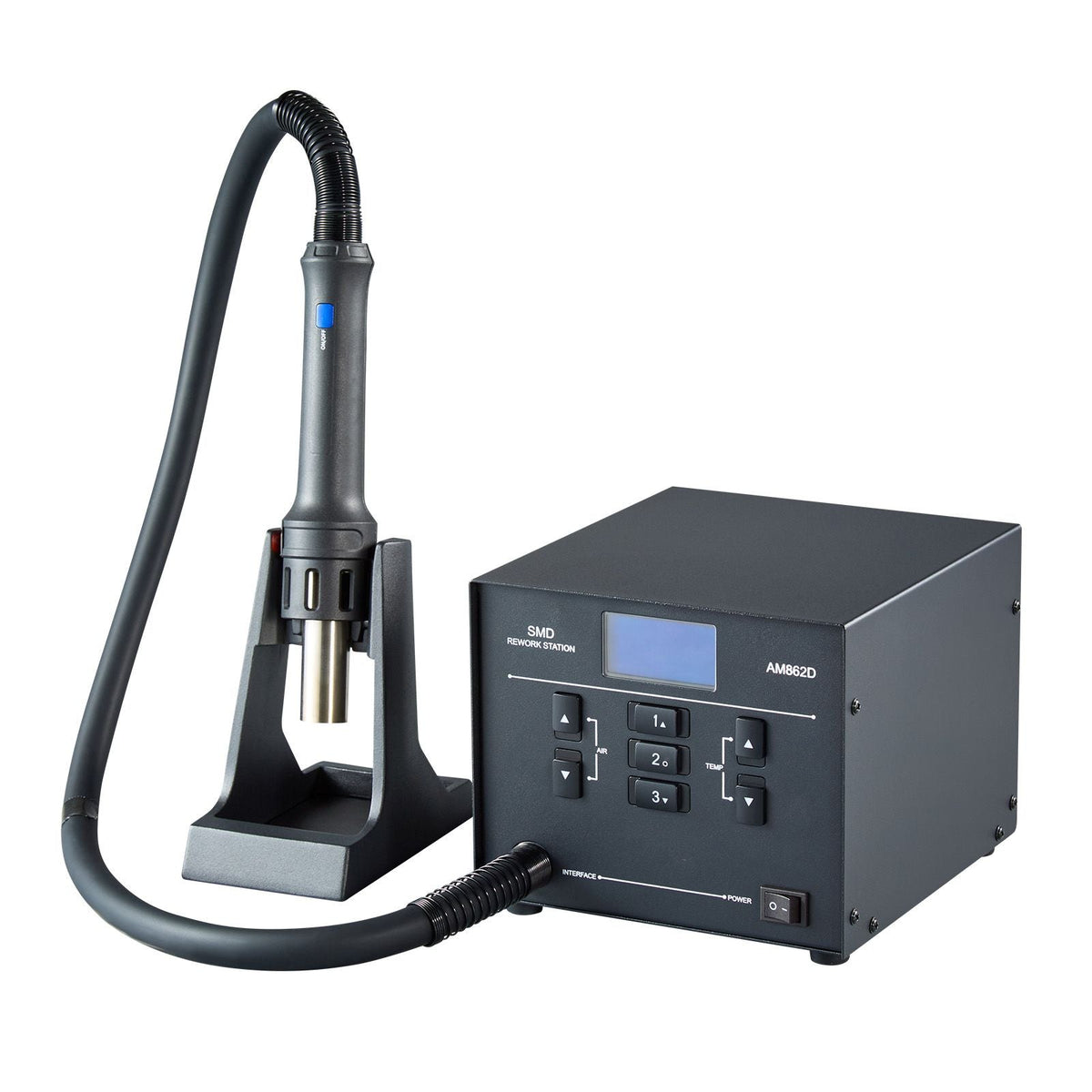 Hot Air Rework Station, 1000W Digital SMD Rework Station, 212 -896 Fahrenheit Hot Air Gun with 99-Level Adjustable Airflow, 3 Pre-Set Channels & 3 Hot Air Nozzles for Chip Dismantling