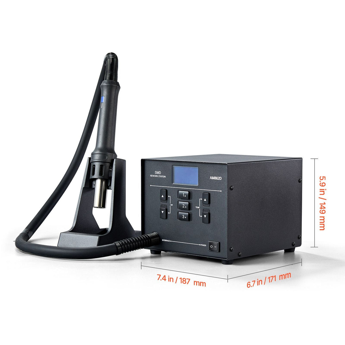 Hot Air Rework Station, 1000W Digital SMD Rework Station, 212 -896 Fahrenheit Hot Air Gun with 99-Level Adjustable Airflow, 3 Pre-Set Channels & 3 Hot Air Nozzles for Chip Dismantling