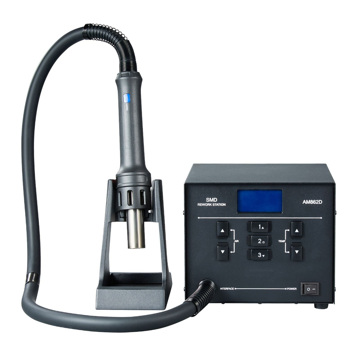 Hot Air Rework Station, 1000W Digital SMD Rework Station, 212 -896 Fahrenheit Hot Air Gun with 99-Level Adjustable Airflow, 3 Pre-Set Channels & 3 Hot Air Nozzles for Chip Dismantling