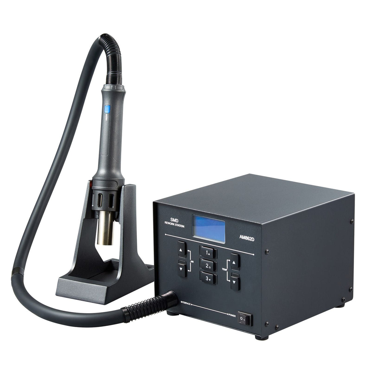 Hot Air Rework Station, 1000W Digital SMD Rework Station, 212 -896 Fahrenheit Hot Air Gun with 99-Level Adjustable Airflow, 3 Pre-Set Channels & 3 Hot Air Nozzles for Chip Dismantling