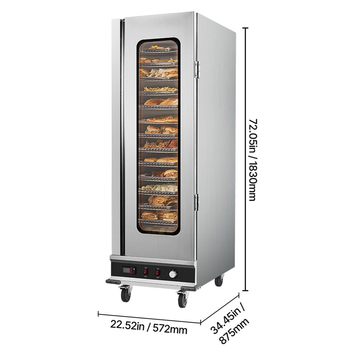 Hot Box Food Warmer, 16-Tier Large Concession Warmer with Water Tray, Glass Single-door and Adjustable Shelves, Stainless Steel Food Warmer Cabinet, Ideal for Storing Pizza, Chicken, Restaurant